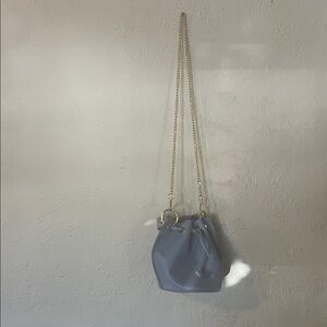 Anna Paola Dusty Blue Drawstring Crossbody Bucket Bag